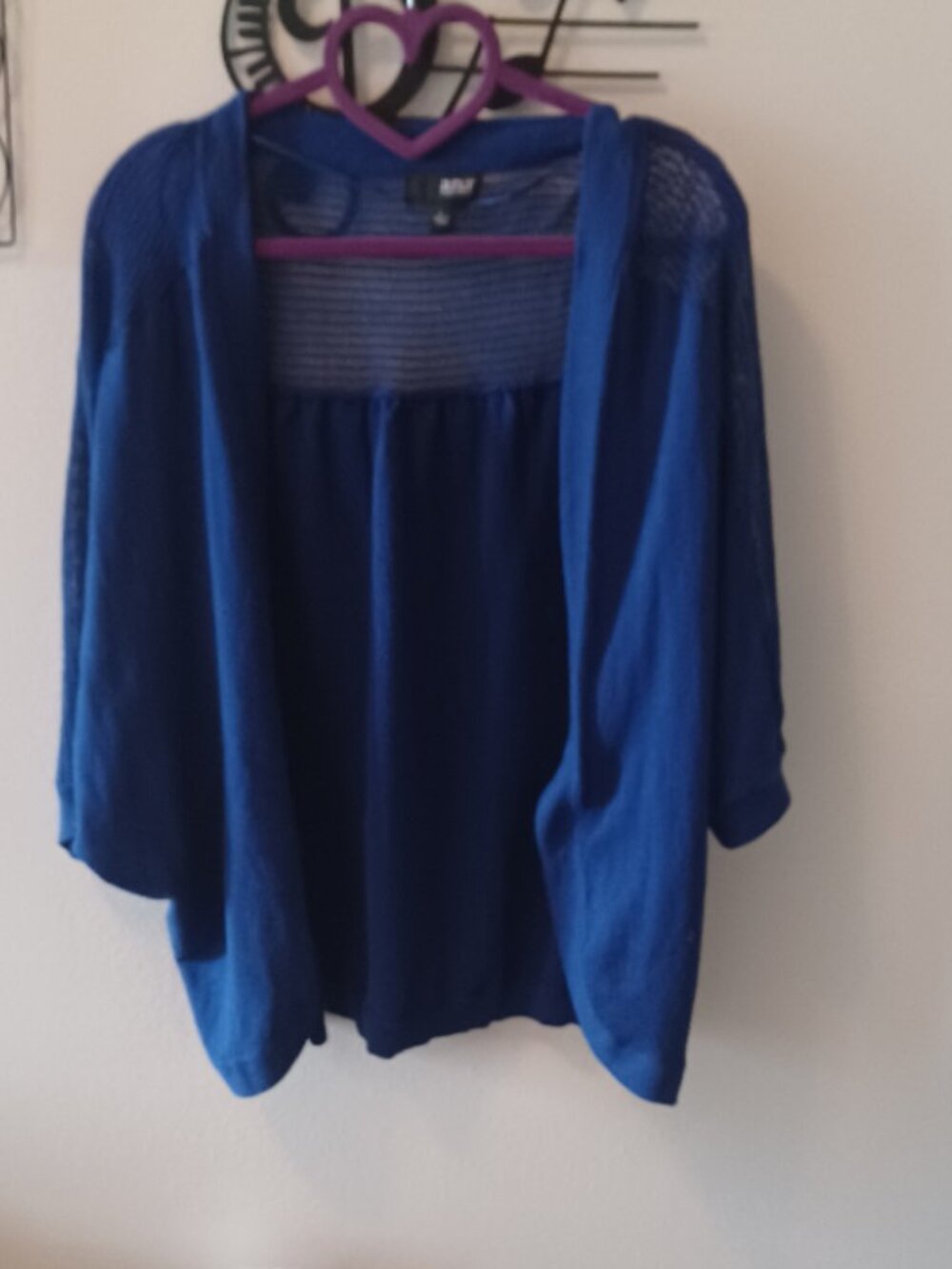 ANA Sky Blue 3/4 Sleeve Light sweater shrug open Knit Shouders Cute Large - Picture 1 of 4